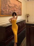 Sheath Spaghetti Straps Yellow Flower Prom Dresses Birthday Outfits Evening Gown SD791