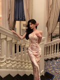 Sheath Spaghetti Straps Pink Floral Prom Dresses Birthday Outfits Evening Gown SD792