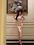 Sheath Spaghetti Straps Pink Floral Prom Dresses Birthday Outfits Evening Gown SD792