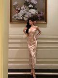 Sheath Spaghetti Straps Pink Floral Prom Dresses Birthday Outfits Evening Gown SD792