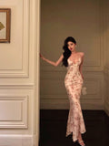 Sheath Spaghetti Straps Pleated Floral Prom Dresses Birthday Outfits Evening Gown SD795