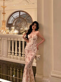 Sheath Spaghetti Straps Pleated Floral Prom Dresses Birthday Outfits Evening Gown SD795