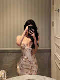 Sheath Spaghetti Straps Pleated Floral Prom Dresses Birthday Outfits Evening Gown SD795
