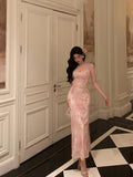 Sheath Spaghetti Straps Pink Floral Date Night Dress Prom Dresses Birthday Outfit SD802