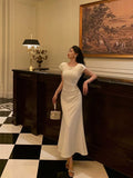 A Line Scoop Pleated White Prom Dresses Birthday Outfits Evening Gown SD807