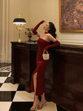 Sheath Strapless Burgundy Date Night Dress Tulle Prom Dresses With Gloves Party Dress Birthday Outfits SD813