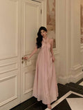 A Line Halter Neckline Long Date Night Dress Pink Prom Dresses Birthday Outfit SD817