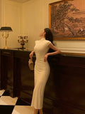 Sheath High Neckline White Date Night Dress Prom Dresses Party Dress Birthday Outfits SD818