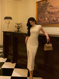 Sheath High Neckline White Date Night Dress Prom Dresses Party Dress Birthday Outfits SD818