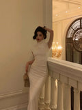 Sheath High Neckline White Date Night Dress Prom Dresses Party Dress Birthday Outfits SD818