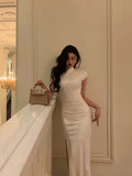 Sheath High Neckline White Date Night Dress Prom Dresses Party Dress Birthday Outfits SD818