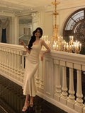 Mermaid Straps White Tea Length Prom Dresses Birthday Outfits Evening Gown SD827