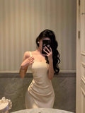 Mermaid Straps White Tea Length Prom Dresses Birthday Outfits Evening Gown SD827