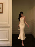 Mermaid Straps White Tea Length Prom Dresses Birthday Outfits Evening Gown SD827