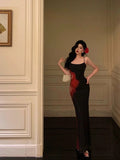 Sheath Spaghetti Straps Black Long Prom Dresses Birthday Outfits Evening Gown SD828