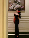 Sheath Spaghetti Straps Black Long Prom Dresses Birthday Outfits Evening Gown SD828