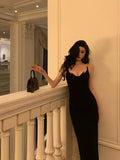 Sheath Spaghetti Straps Black Date Night Dress Prom Dresses Party Dress Birthday Outfits SD829