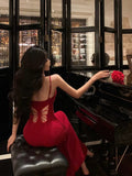 Sheath Spaghetti Straps Red Date Night Dress Prom Dresses Party Dress Birthday Outfits SD830