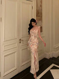 Sheath Straps Floral Chiffon Long Prom Dresses Birthday Outfits Evening Gown SD834