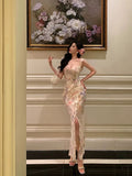 Sheath Straps Floral Chiffon Long Prom Dresses Birthday Outfits Evening Gown SD834