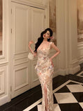 Sheath Straps Floral Chiffon Long Prom Dresses Birthday Outfits Evening Gown SD834