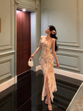 Sheath Straps Floral Chiffon Long Prom Dresses Birthday Outfits Evening Gown SD834