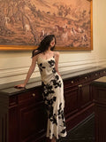 Sheath Spaghetti Straps Floral White Date Night Dress Prom Dresses Birthday Outfit SD840