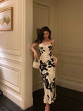 Sheath Spaghetti Straps Floral White Date Night Dress Prom Dresses Birthday Outfit SD840