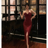Sheath Halter Date Night Dress Prom Dresses Red Birthday Party Outfit SD855