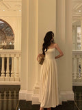 A Line Spaghetti Straps White Date Night Dress Prom Dresses Birthday Party Outfit SD858