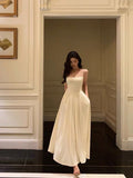 A Line Spaghetti Straps White Date Night Dress Prom Dresses Birthday Party Outfit SD858