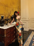 Sheath Spaghetti Straps Satin Floral Prom Dresses Birthday Outfits Evening Gown SD862