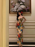 Sheath Spaghetti Straps Satin Floral Prom Dresses Birthday Outfits Evening Gown SD862