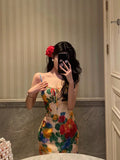 Sheath Spaghetti Straps Satin Floral Prom Dresses Birthday Outfits Evening Gown SD862