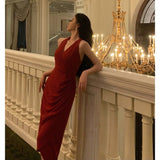 A line V neckline Sleeveless Red Date Night Dress Prom Dresses Birthday Party Outfit SD863