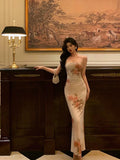 Sheath Spaghetti Straps Pink Floral Prom Dresses Birthday Outfits Evening Gown SD870