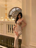 Sheath Spaghetti Straps Pink Floral Prom Dresses Birthday Outfits Evening Gown SD870