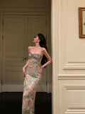 Sheath Spaghetti Straps Green Floral Lace Prom Dresses Birthday Outfits Evening Gown SD875