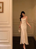 Mermaid Spaghetti Straps White Floral Satin Prom Dresses Birthday Outfits Evening Gown SD876