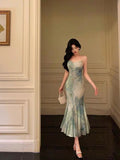 Mermaid Spaghetti Straps Green Lace Date Night Dress Prom Dresses Birthday Party Outfit SD877
