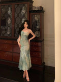Mermaid Spaghetti Straps Green Lace Date Night Dress Prom Dresses Birthday Party Outfit SD877