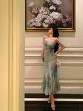 Mermaid Spaghetti Straps Green Lace Date Night Dress Prom Dresses Birthday Party Outfit SD877