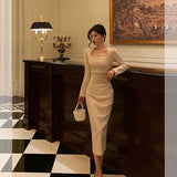 Sheath Square Neckline Long Sleeves Date Night Dress Prom Dresses Birthday Party Outfit SD881