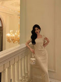 Sheath Square Neckline Short Sleeves Date Night Dress Prom Dresses Birthday Party Outfit SD882