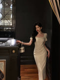 Sheath Square Neckline Short Sleeves Date Night Dress Prom Dresses Birthday Party Outfit SD882