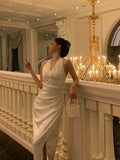 Sheath V Neckline Sleeveless Date Night Dress White Prom Dresses Birthday Party Outfit SD887