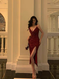 Sheath Spaghetti Straps Red Sequin Prom Dresses Birthday Outfits Evening Gown SD889