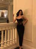 Sheath Spaghetti Straps Black Lace Date Night Dress Prom Dresses Birthday Party Outfit SD892