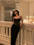 Sheath Spaghetti Straps Black Lace Date Night Dress Prom Dresses Birthday Party Outfit SD892