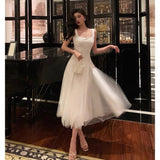 A line Straps White Date Night Dress Tulle Prom Dresses Birthday Party Outfit SD893
